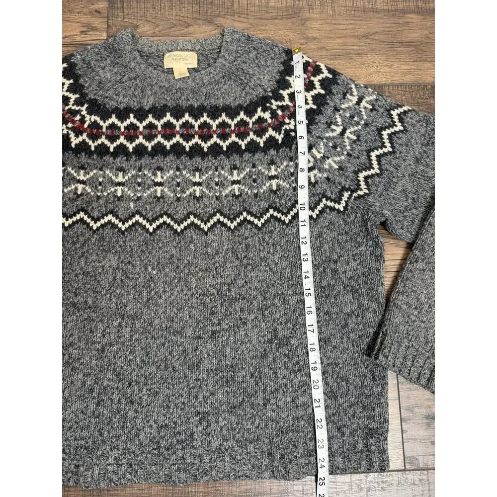 Vintage American Eagle Lambswool Fair Isle Chunky Knit Sweater Nordic Cabin Sz L